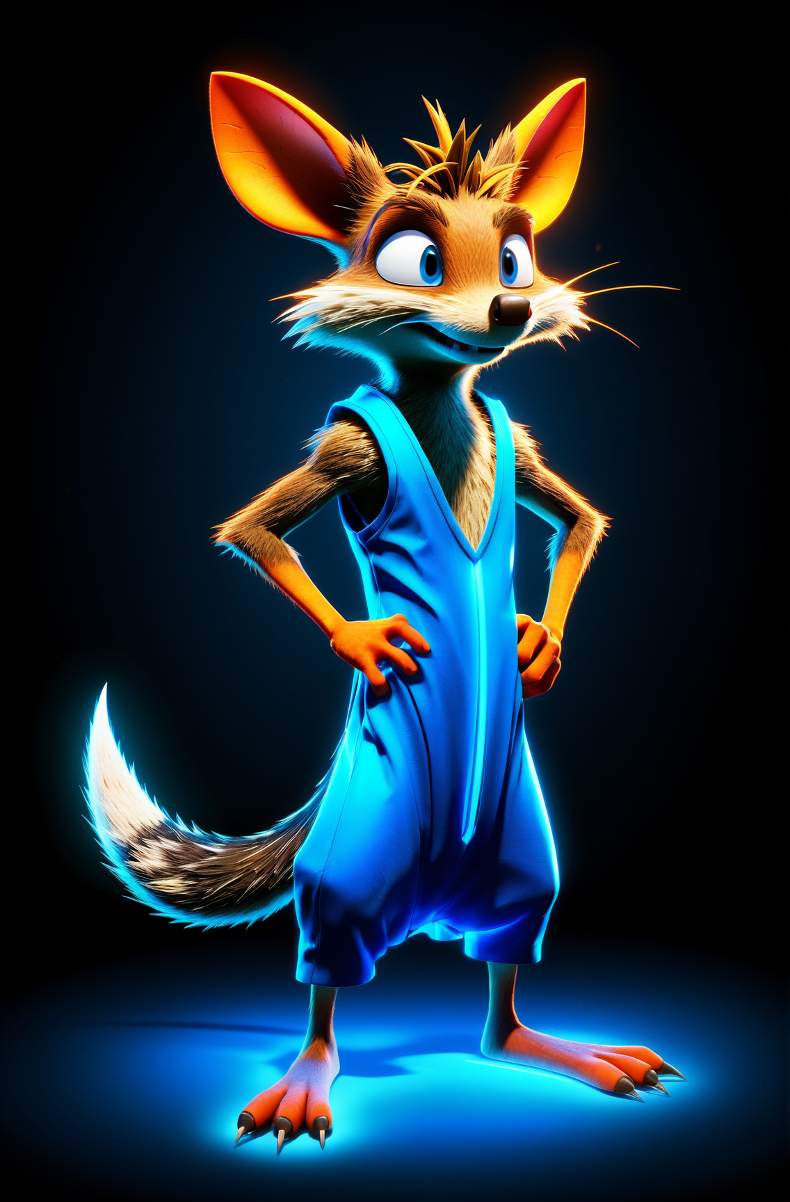 04728-1621595078-Bandicoot glowing neon blue gown, Realistic style.png